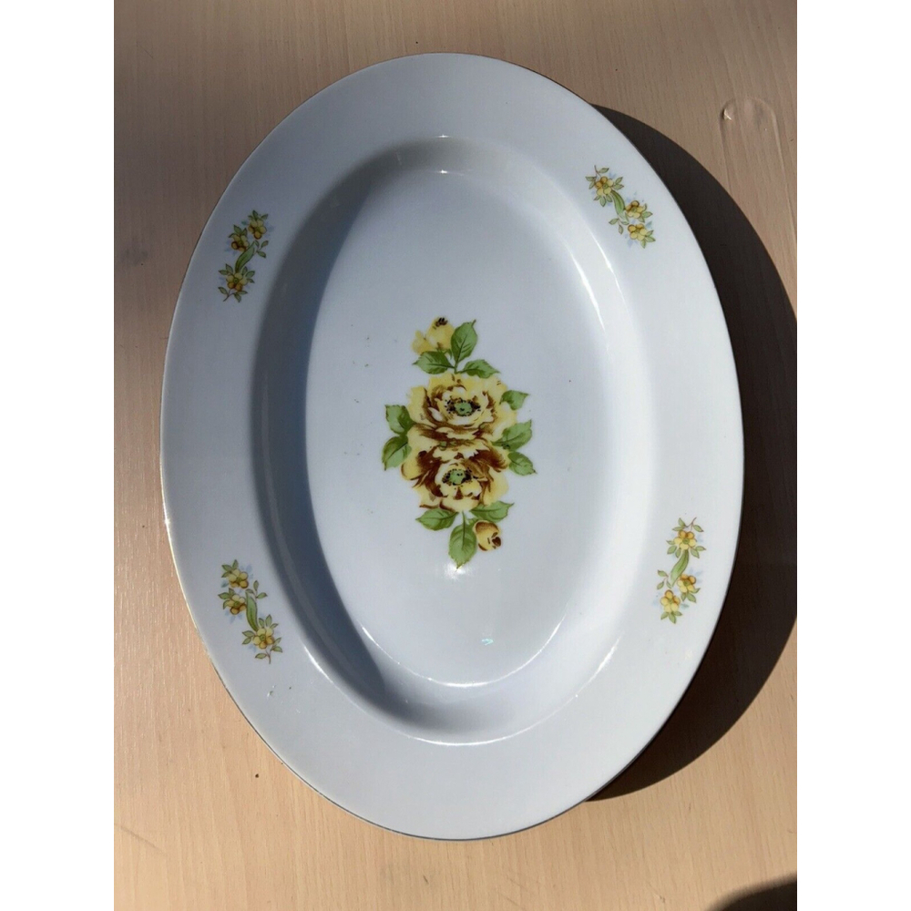 Vintage HADSON Chinaware Yellow Floral PLATTER Made In Occupied Japan Oval 13 In